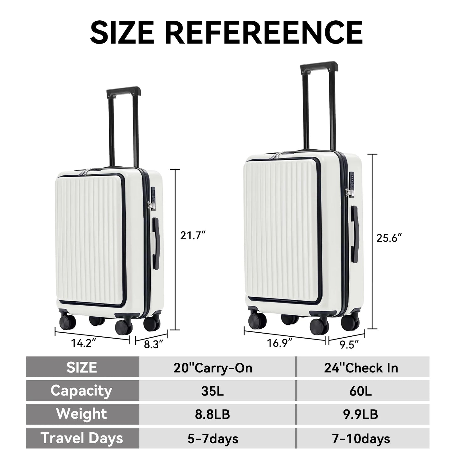 20 Inch Cabin Suitcase Front Opening Spinner Wheel Travel Rolling Luggage For Men Women Trolley Case With TSA Lock USB Charging