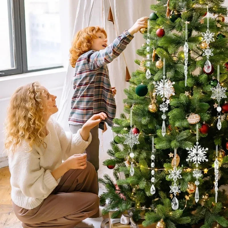 Crystal Clear Snowflake Acrylic Ice Pendants Christmas Tree Hanging Ornaments Icicle Water Drop Decoration For Xmas Winter Party