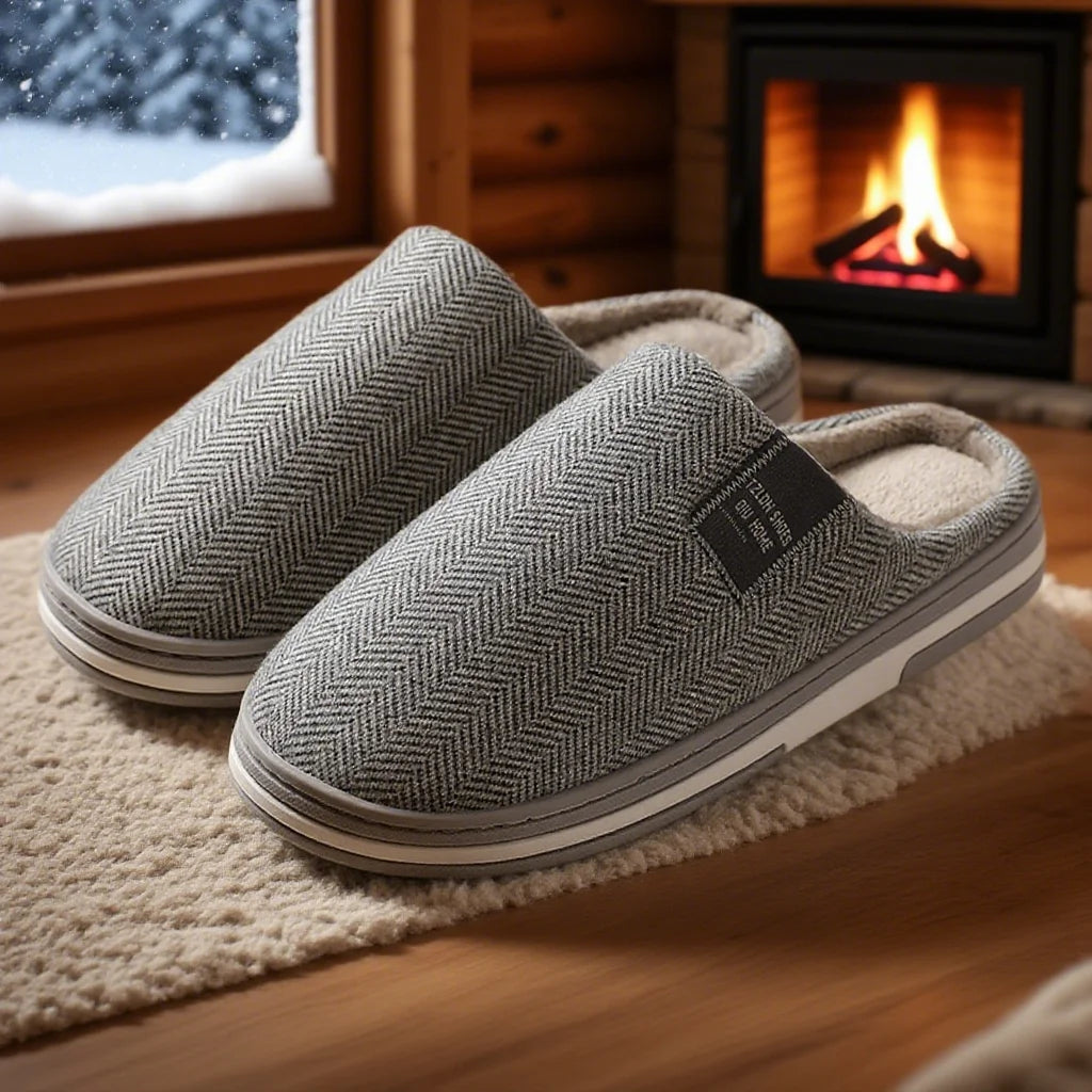 Mens Autumn Winter Cotton Slippers Indoor Plush Warm Non Slip