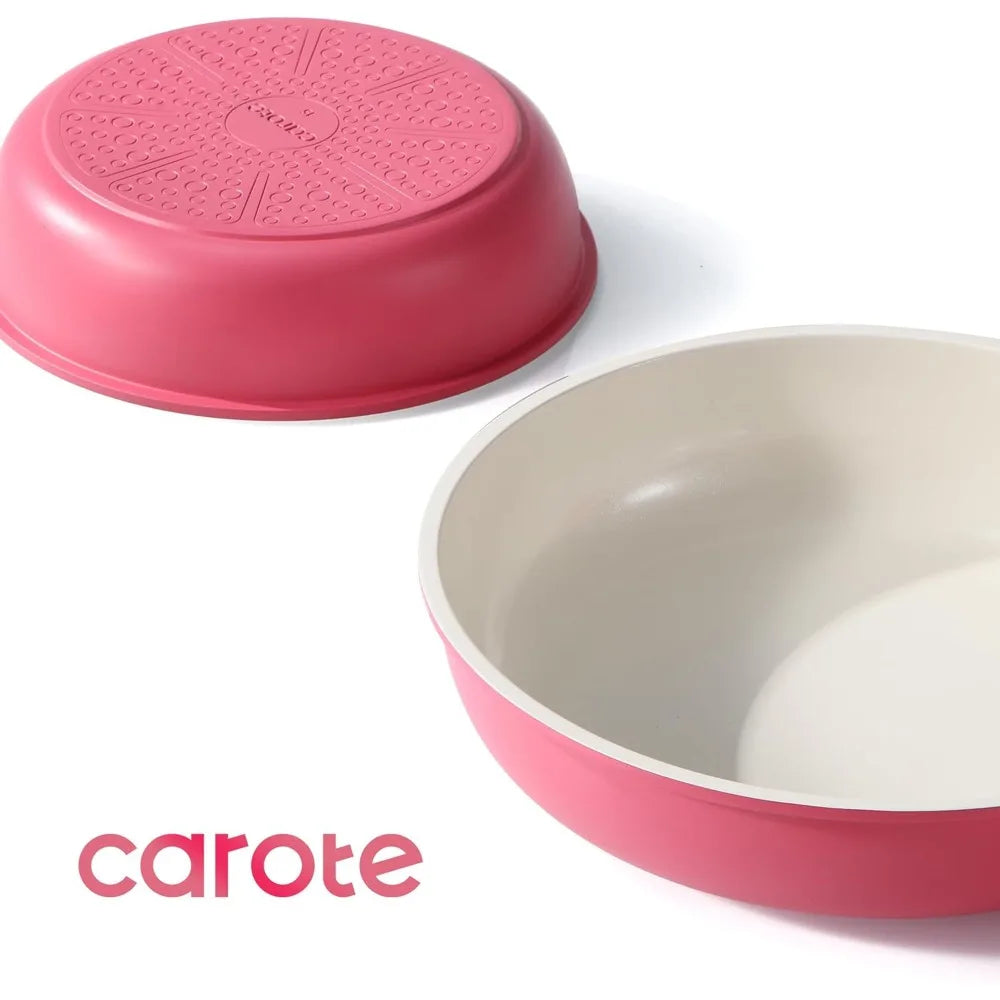 18Pcs Ceramic Cookware Set with Detachable Handle, Non Stick Pots and Pans, Oven Safe & Induction Ready