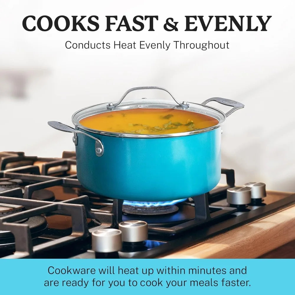 12-Piece Aqua Blue Nonstick Ceramic Cookware Set, Diamond-Infused Coating, Oven & Dishwasher Safe, Healthy PFOA-Free