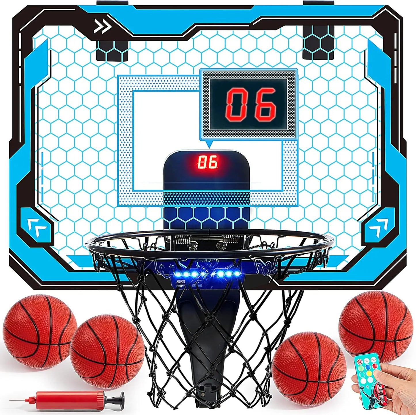 JOYFY Mini Indoor Basketball Hoop Light Up Over The Door Basket Ball Hoop for Kids Toys Birthday Gifts with Scoreboard & 4 Balls