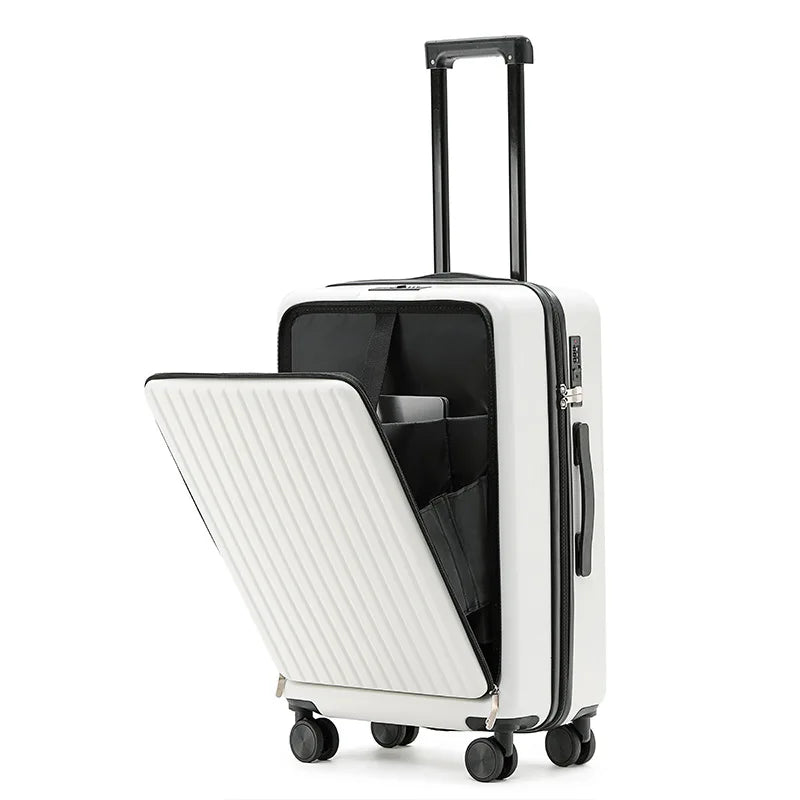 20 Inch Cabin Suitcase Front Opening Spinner Wheel Travel Rolling Luggage For Men Women Trolley Case With TSA Lock USB Charging