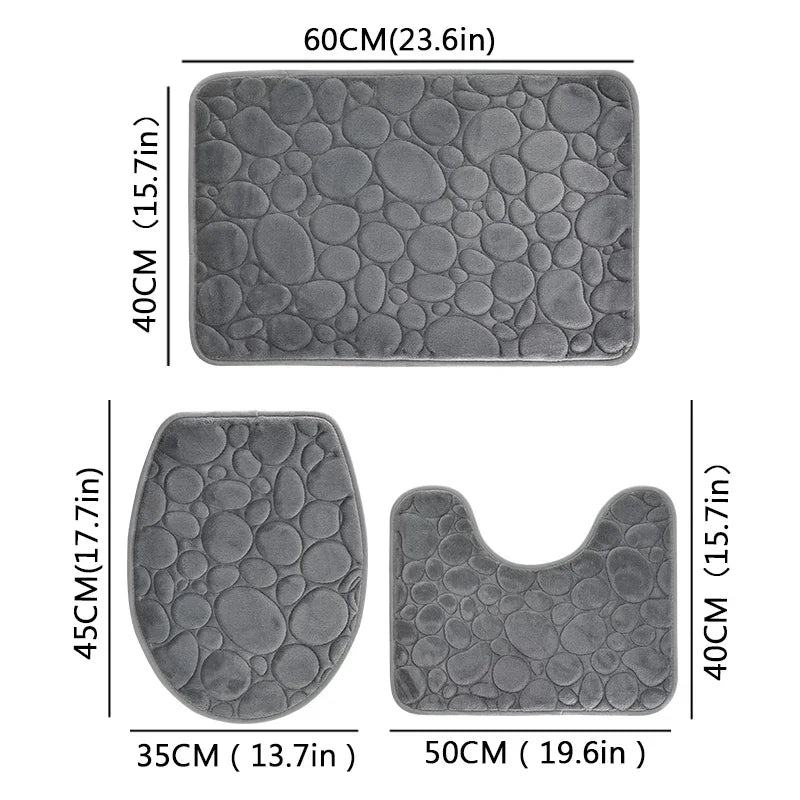 1 Set of Solid Color Simple Bathroom Water-absorbing and Non-slip Floor Mat Stone Pattern, Comfortable and Soft, Three-piece Set