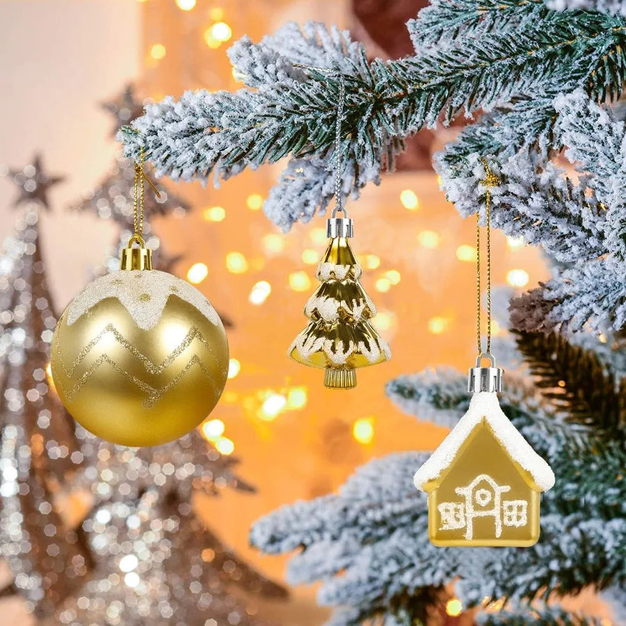 60Piece Shatterproof White Gold Assorted Christmas Ball Ornaments Set for Holiday Party Wedding and Christmas Tree Decoration E