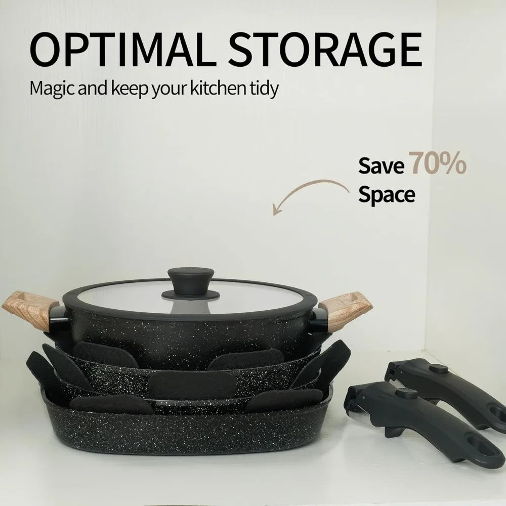 23pcs Nonstick Ceramic Cookware Set with Removable Handle, Induction Compatible Pots & Pans for Home Chefs