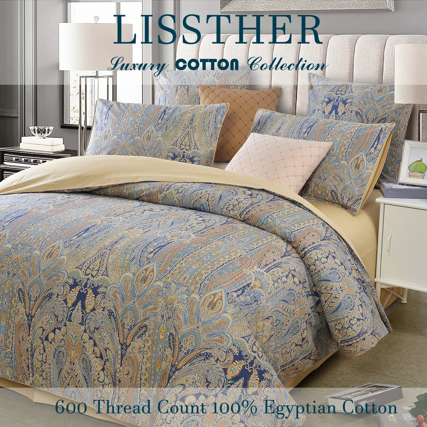 LISSTHERCN 3pcs 100% Egyptian Cotton Duvet Cover Set Vintage Bohemian