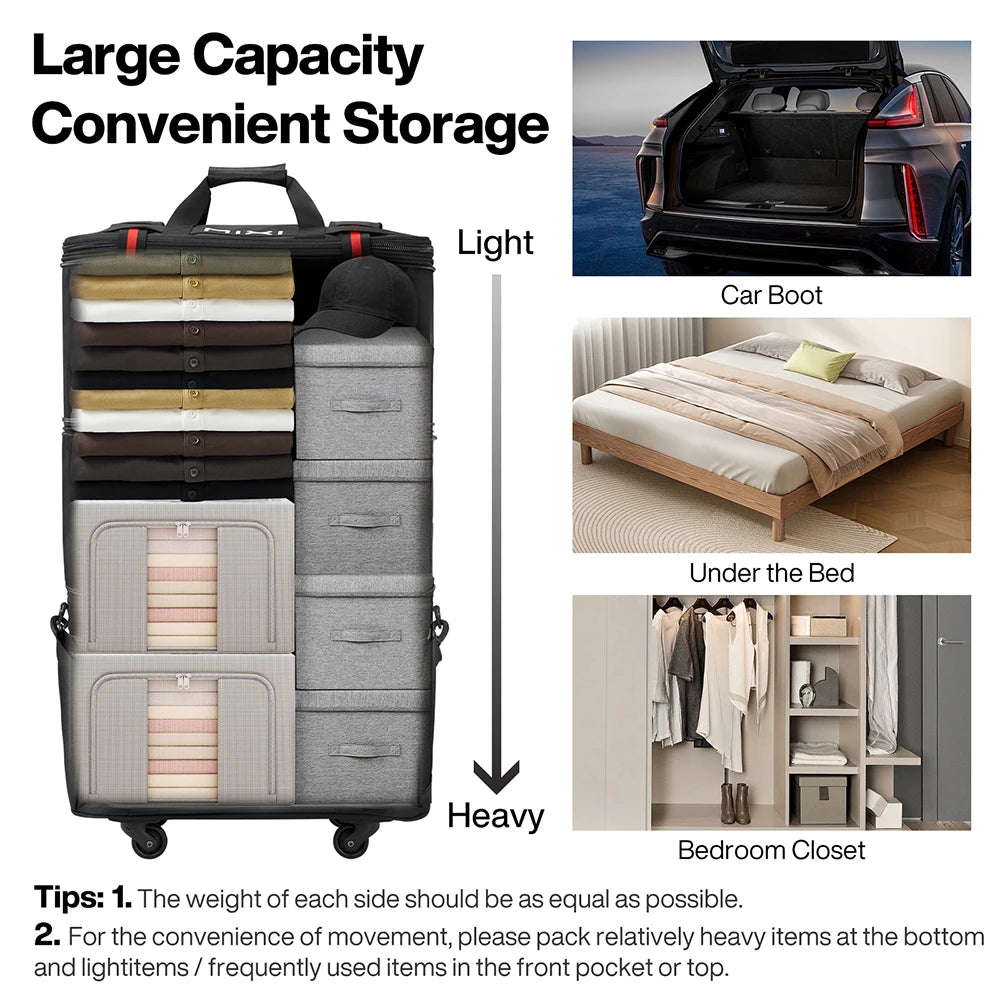 Mixi Foldable Travel Bag With Wheels Expandable Large Capacity Luggage