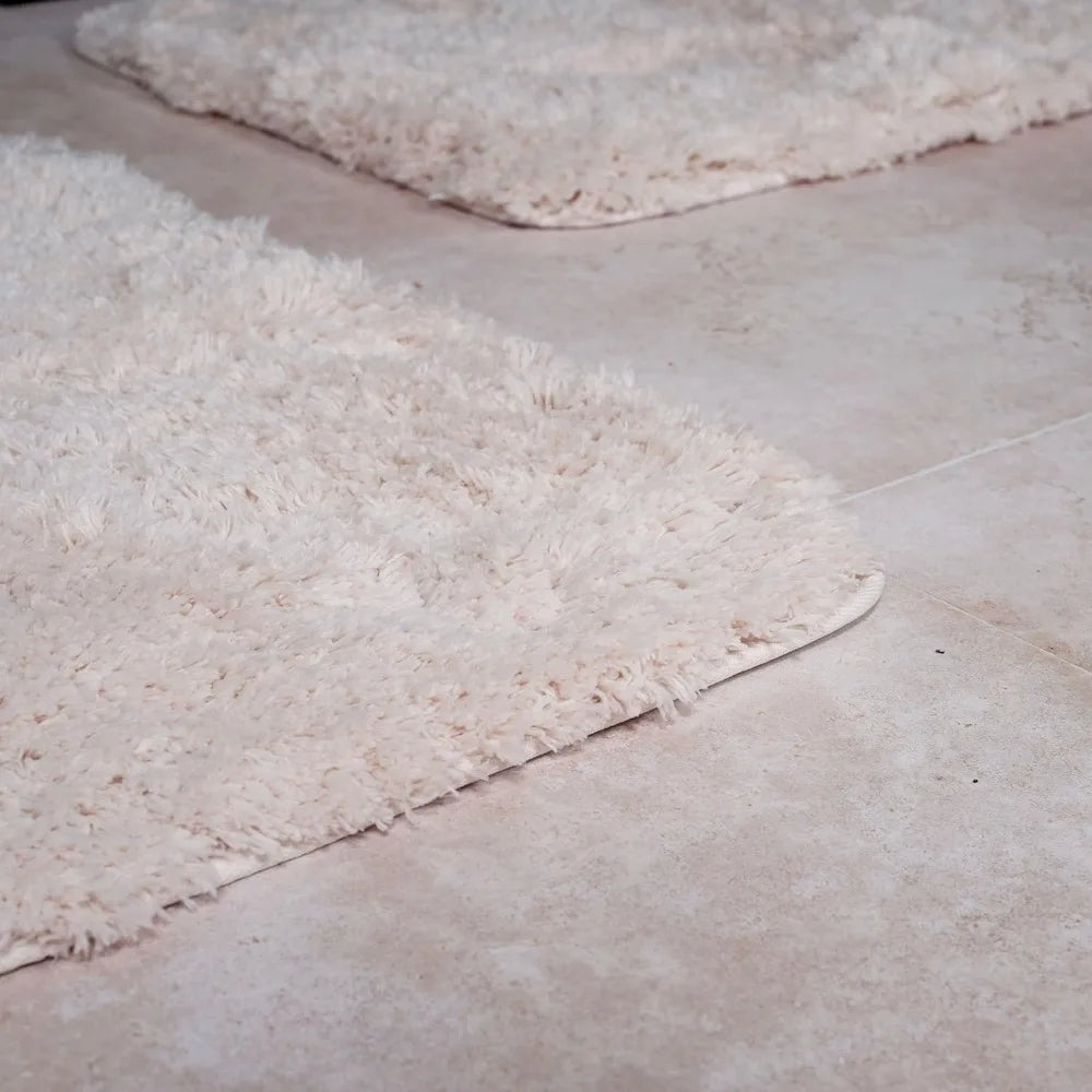 3-Piece Non-Slip Bathroom Rug Set with Contour Mat & Toilet Cover - Soft Machine Washable Ivory Mats