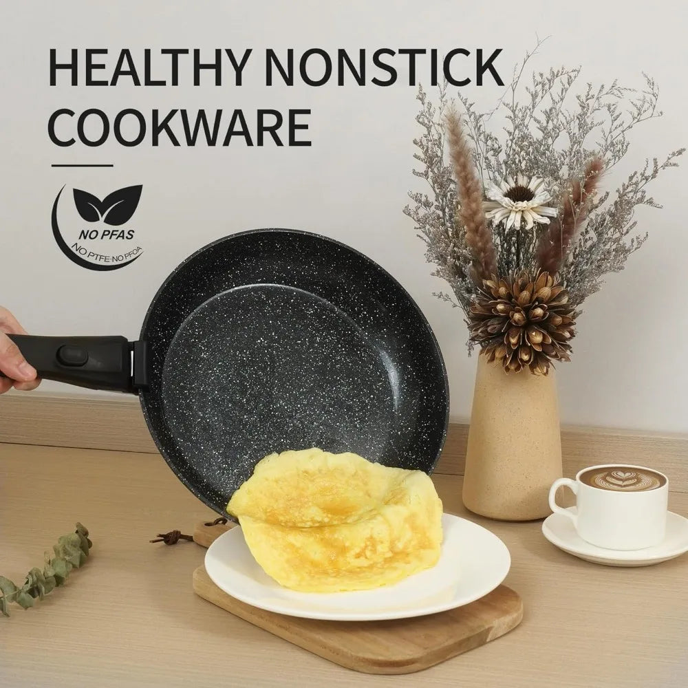 23pcs Nonstick Ceramic Cookware Set with Removable Handle, Induction Compatible Pots & Pans for Home Chefs