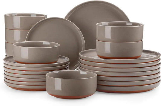 LIEI 24 Piece Ceramic Dinnerware Set for Eight People Kitchen