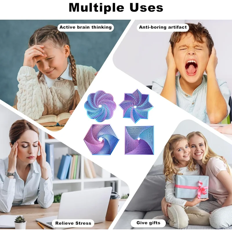 4 Pcs Fractal Fidget Hexagon, Stress Relief Sensory Toys for ADHD,Autism Whirling Spiral Design,Colorful Fidget Toy Christmas