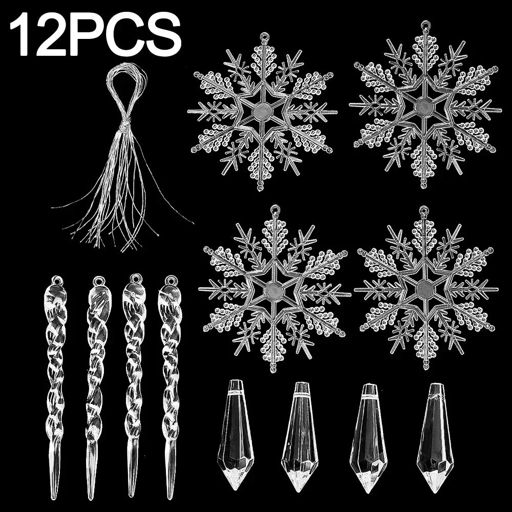 Crystal Clear Snowflake Acrylic Ice Pendants Christmas Tree Hanging Ornaments Icicle Water Drop Decoration For Xmas Winter Party