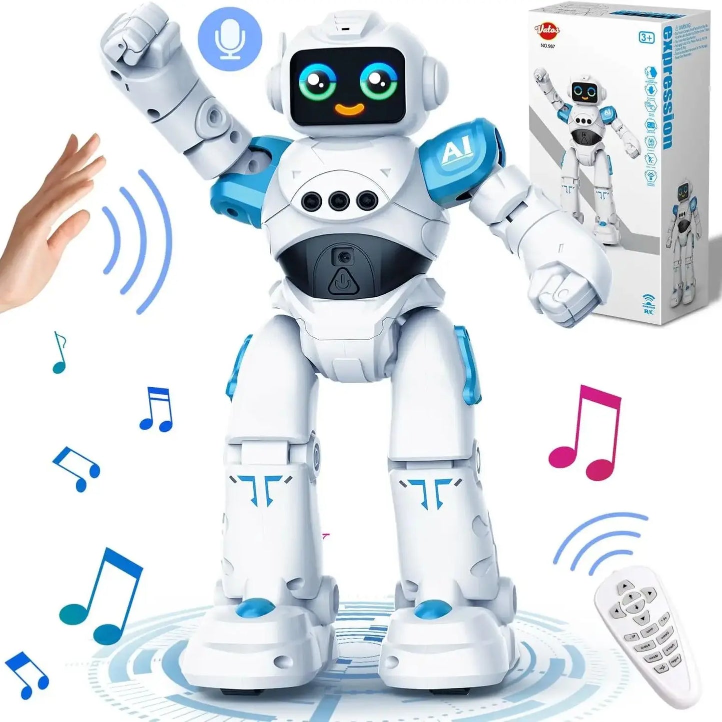 VATOS RC Robot Toy for Kids Smart Talking Voice Remote Control Robot Gesture Sensing Emo Robot Toy for Boys Girls Birthday Gift
