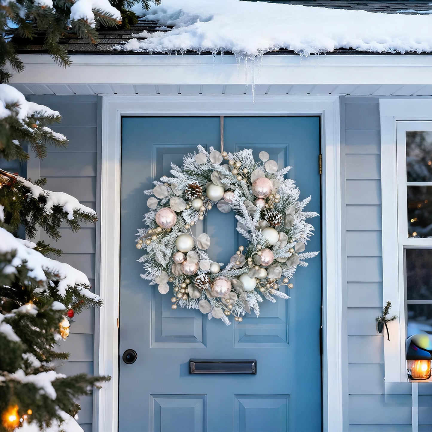 Durable Outdoor Christmas Wreath  Shatterproof Ball Decorated on Mixed Pine for All-Weather Front Door
