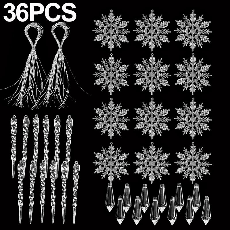 Crystal Clear Snowflake Acrylic Ice Pendants Christmas Tree Hanging Ornaments Icicle Water Drop Decoration For Xmas Winter Party