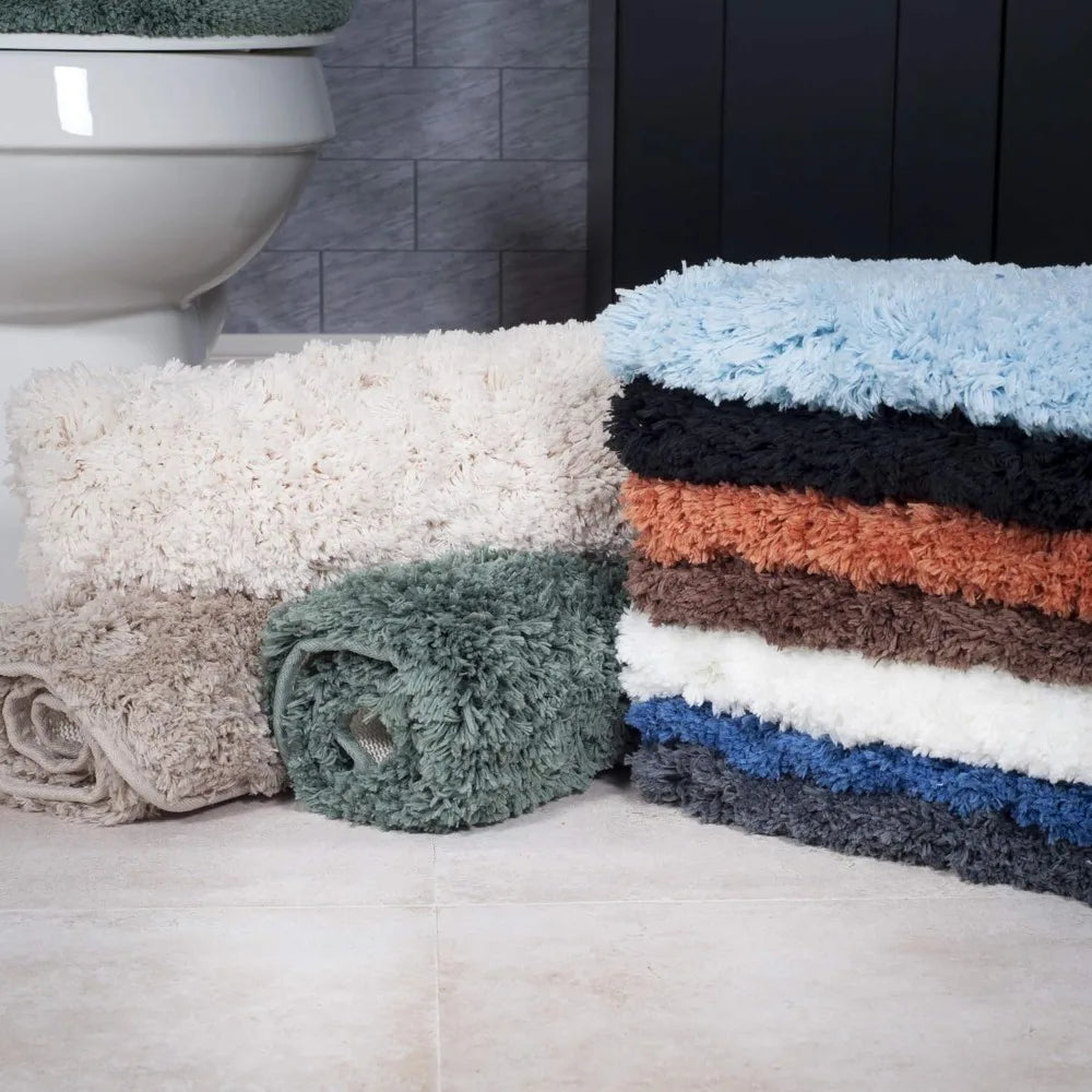 3-Piece Non-Slip Bathroom Rug Set with Contour Mat & Toilet Cover - Soft Machine Washable Ivory Mats