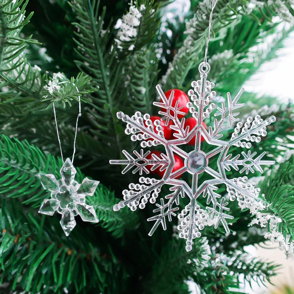 Crystal Clear Snowflake Acrylic Ice Pendants Christmas Tree Hanging Ornaments Icicle Water Drop Decoration For Xmas Winter Party