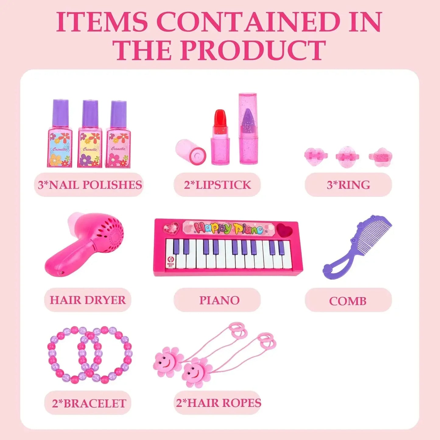 Vanity Makeup Table Toy with Adjustable Mirror, Comfortable Seat, Electronic Organ, Lights for Little Girls Toddler Vanity Set