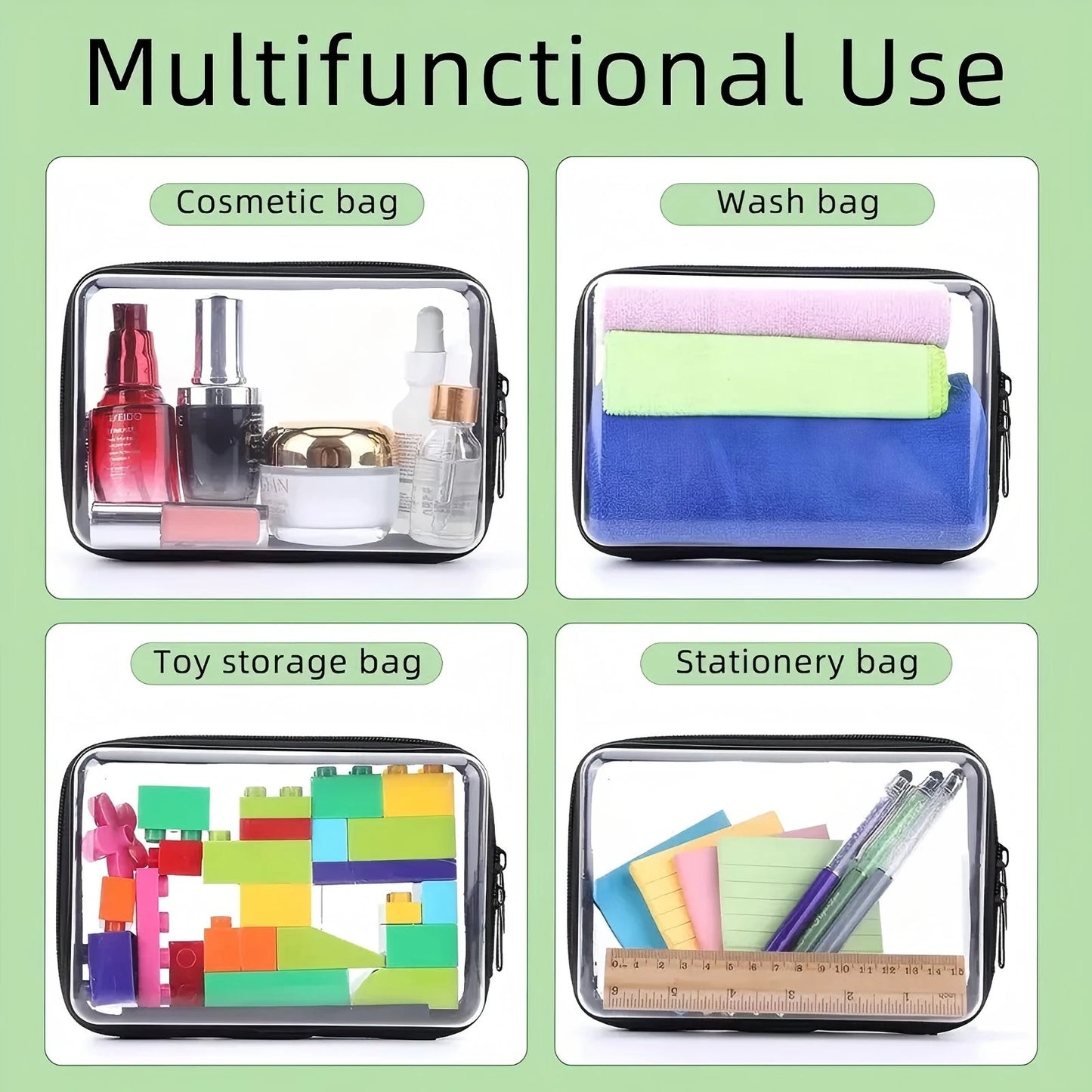 3PCS（L+M+S） Zippered Transparent Cases For Snacks, Clear Organizer Bags, Portable  Grade Plastic Zipper Pouches Travel Case