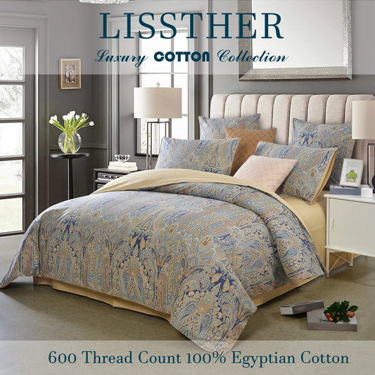 LISSTHERCN 3pcs 100% Egyptian Cotton Duvet Cover Set Vintage Bohemian