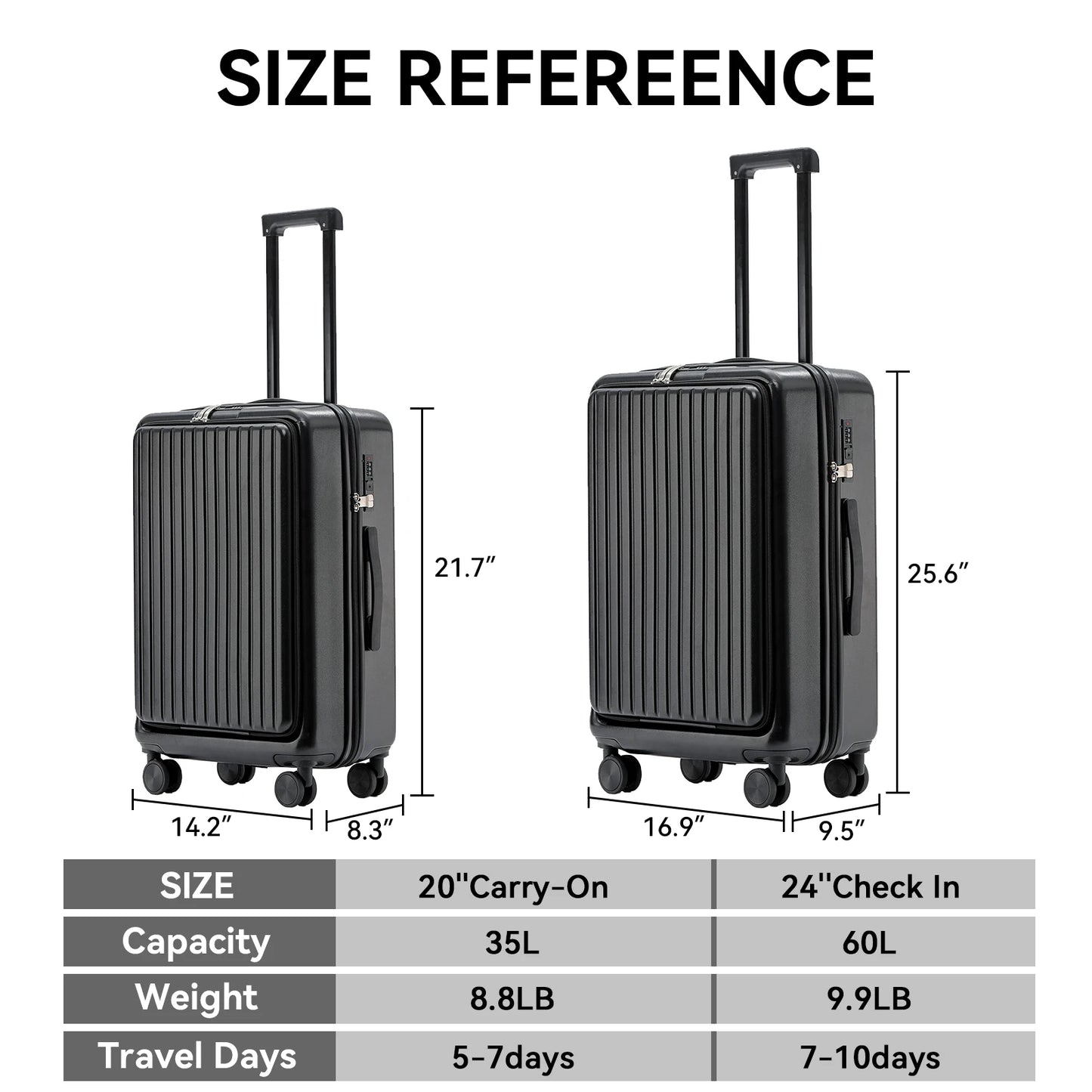 20 Inch Front Opening Cabin Suitcase Spinner Wheel Travel Rolling Luggage For Men Women Trolley Case With TSA Lock,USB Charging