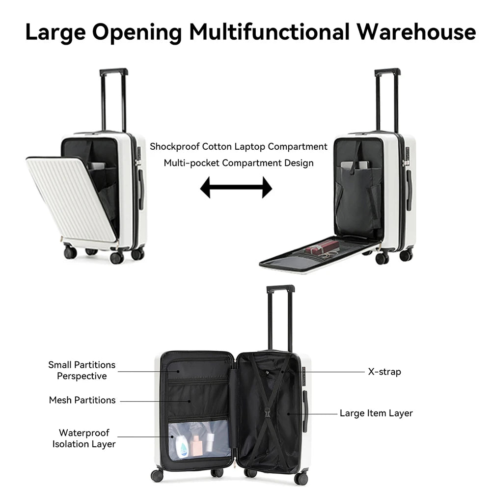 20 Inch Front Opening Cabin Suitcase Spinner Wheel Travel Rolling Luggage For Men Women Trolley Case With TSA Lock,USB Charging
