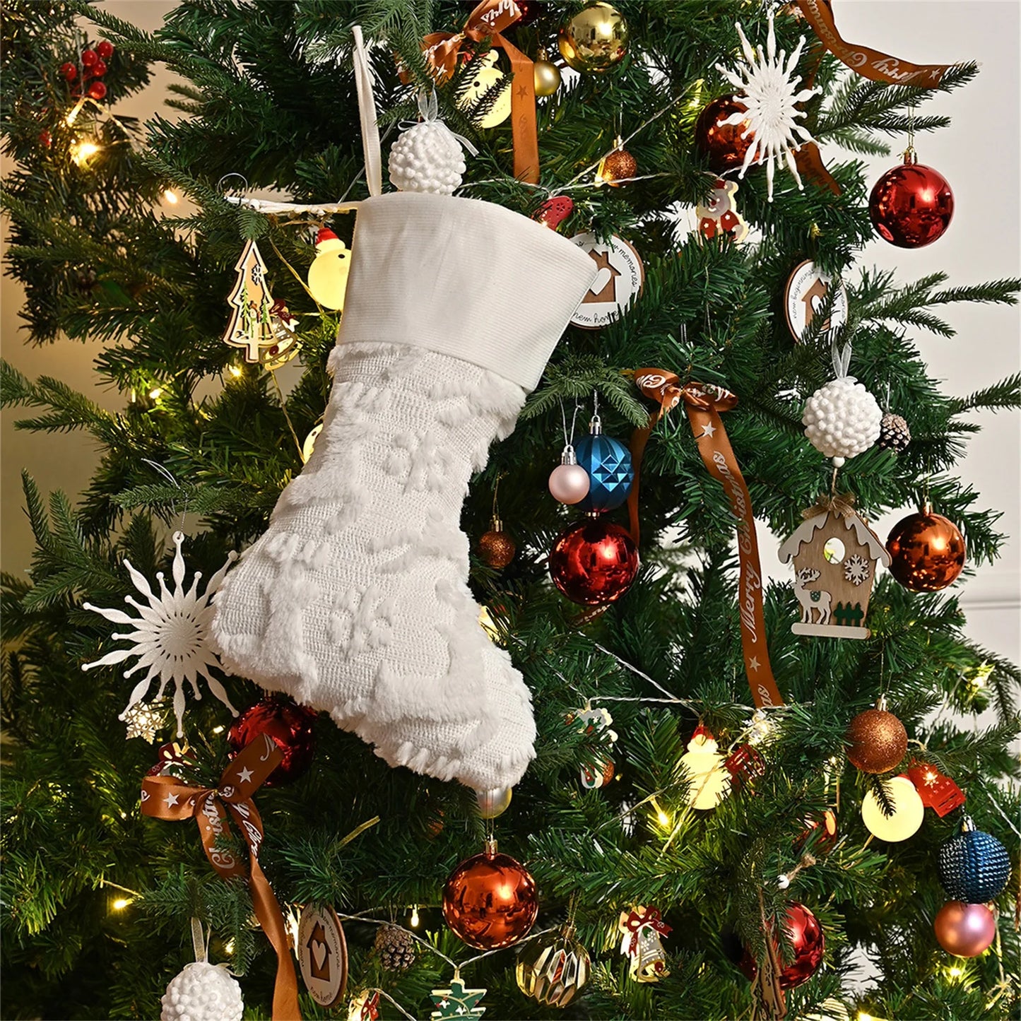 Popular Five-Star Christmas Stockings Christmas Stockings Christmas Decorative Stockings Embroidered Plush Stockings