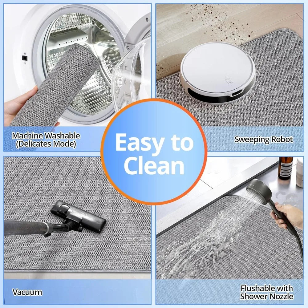 Ultra Thin Bath Mat 24x36 Inch, Non-Slip Quick Dry Absorbent Rubber Backing, Cozy Bathroom Rug for Home Decor